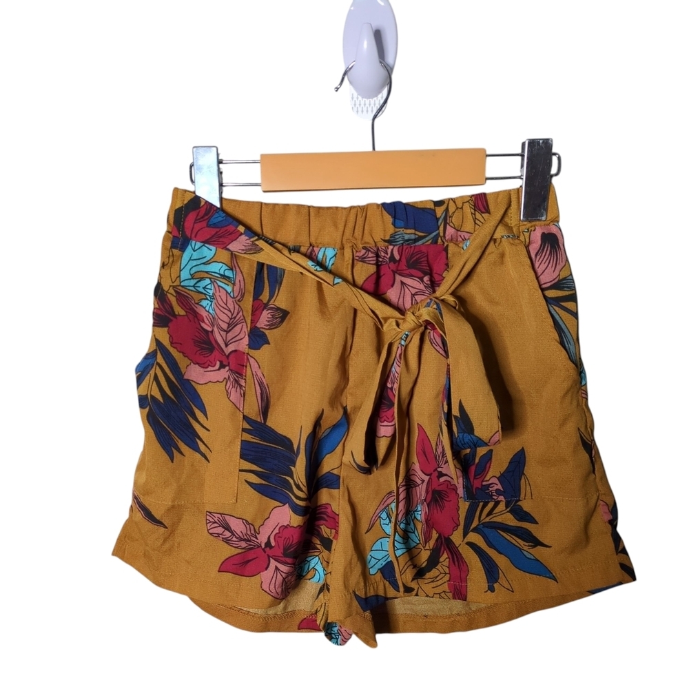 Shein Mustard Floral Print‎ Women's Shorts High Waist Size Small